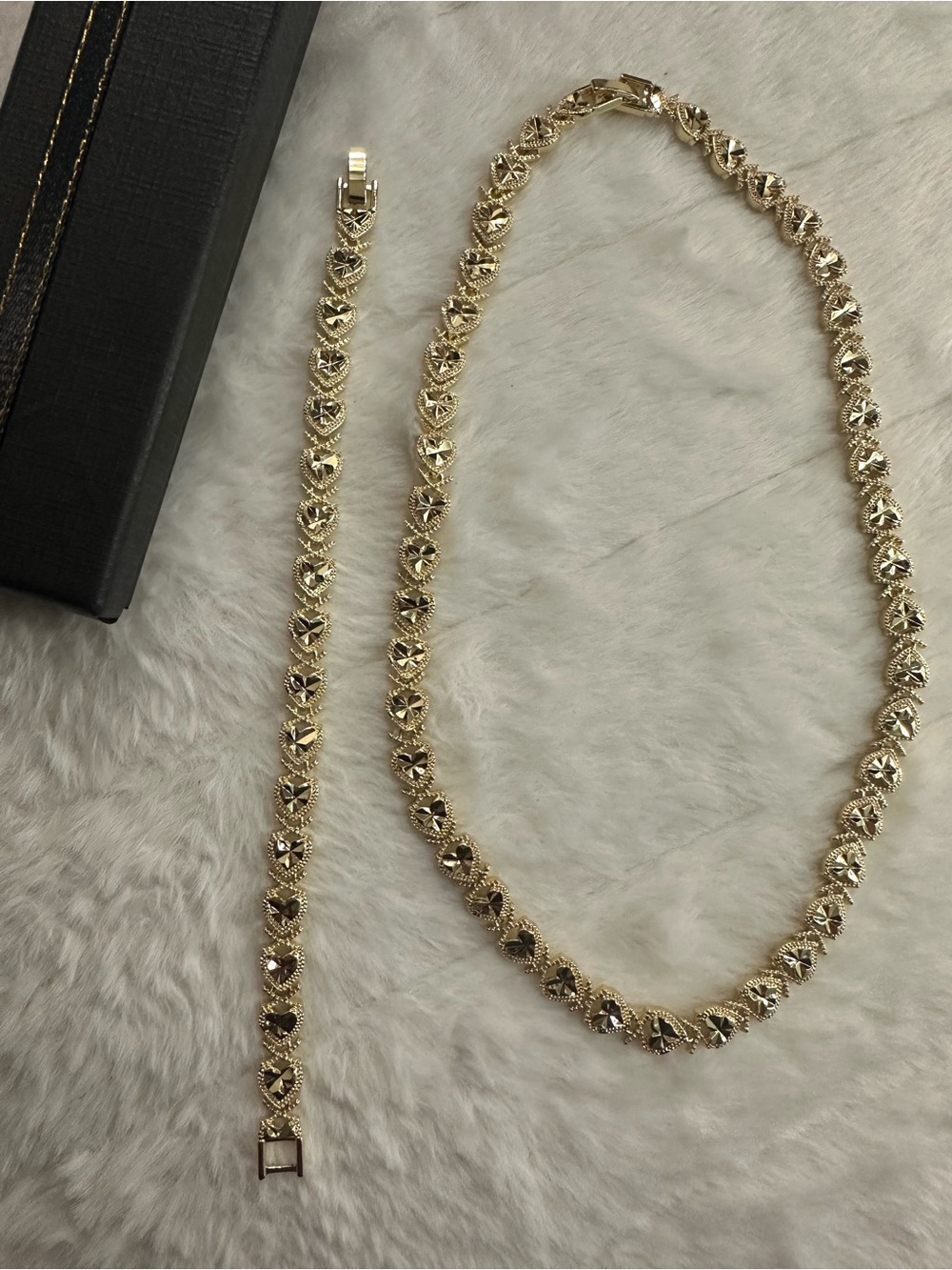 Gold Heart-Link Necklace and Bracelet Set - Women Jewelry